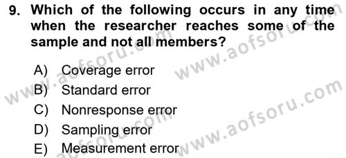 Research Methods Dersi 2021 - 2022 Yılı Yaz Okulu Sınav Soruları 9. Soru