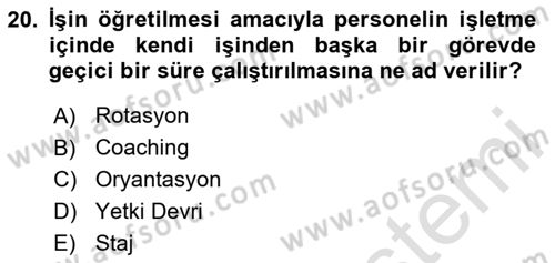 Yiyecek Ve İçecek İşletmeciliği Dersi 2023 - 2024 Yılı Yaz Okulu Sınav Soruları 20. Soru