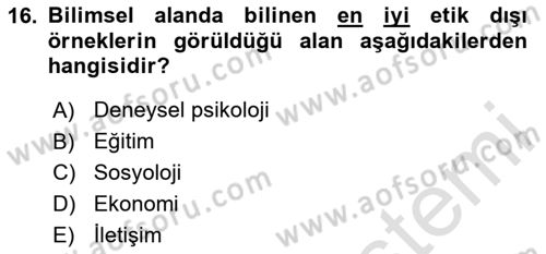 Sosyal Bilimlerde Araştırma Yöntemleri Dersi 2024 - 2025 Yılı Yaz Okulu Sınav Soruları 16. Soru