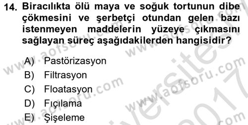 İçecek Bilgisi Dersi 2016 - 2017 Yılı (Final) Dönem Sonu Sınav Soruları 14. Soru