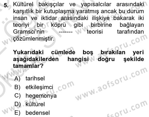 Yemek Sosyolojisi Dersi 2021 - 2022 Yılı Yaz Okulu Sınav Soruları 5. Soru