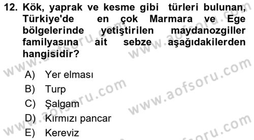 Gıda Coğrafyası Dersi 2022 - 2023 Yılı (Vize) Ara Sınav Soruları 12. Soru