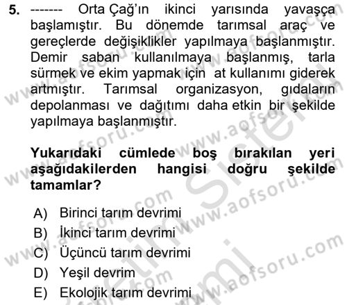 Gıda Coğrafyası Dersi 2022 - 2023 Yılı (Vize) Ara Sınav Soruları 5. Soru