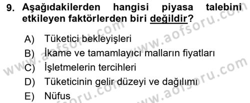 Afet Ekonomisi Ve Sigortacılığı Dersi 2021 - 2022 Yılı (Vize) Ara Sınav Soruları 9. Soru
