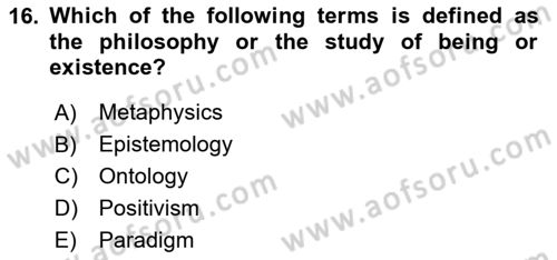 Research Methods Dersi 2025 - 2026 Yılı (Vize) Ara Sınav Soruları 16. Soru