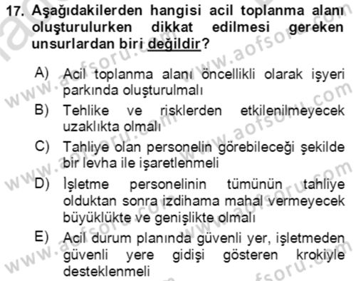 Acil Durum Ve Afet Yönetimi Planları Dersi 2023 - 2024 Yılı (Final) Dönem Sonu Sınav Soruları 17. Soru