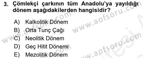 Anadolu Arkeolojisi Dersi 2015 - 2016 Yılı Tek Ders Sınav Soruları 3. Soru
