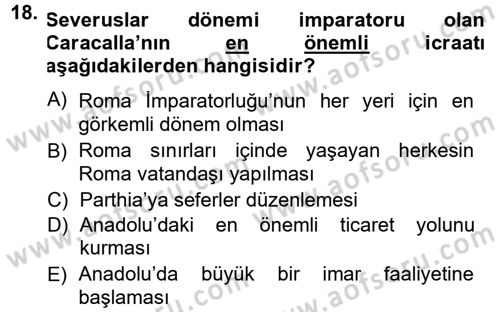 Anadolu Arkeolojisi Dersi 2014 - 2015 Yılı Tek Ders Sınav Soruları 18. Soru
