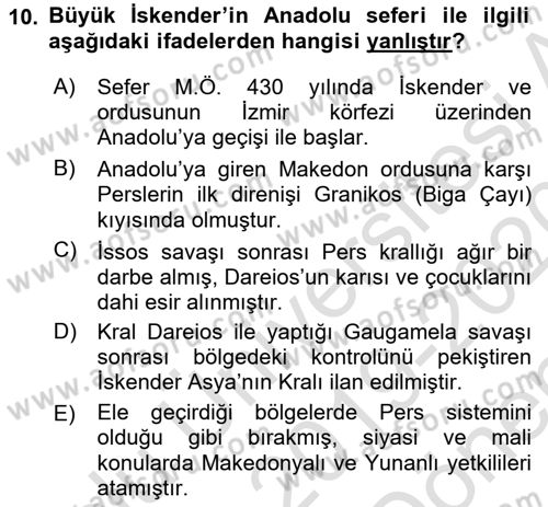Anadolu Arkeolojisi Dersi 2019 - 2020 Yılı (Final) Dönem Sonu Sınav Soruları 10. Soru