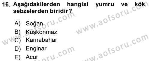 Gıda Coğrafyası Dersi 2021 - 2022 Yılı (Vize) Ara Sınav Soruları 16. Soru
