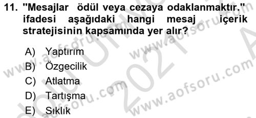 Acil Durum ve Afet Farkındalık Eğitimi Dersi 2021 - 2022 Yılı (Vize) Ara Sınav Soruları 11. Soru