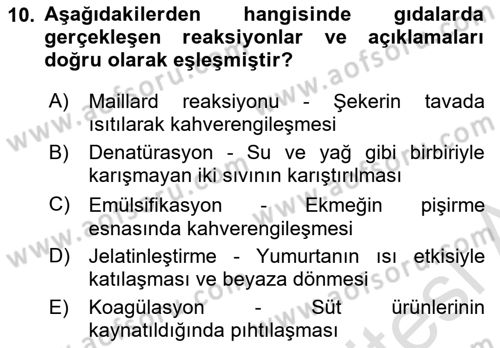 Temel Mutfak Teknikleri Dersi 2023 - 2024 Yılı (Vize) Ara Sınav Soruları 10. Soru