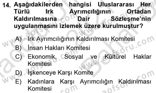 İnsan Hakları Ve Kamu Özgürlükleri Dersi 2021 - 2022 Yılı (Vize) Ara Sınav Soruları 14. Soru