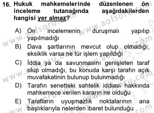 Hukuk Dili Ve Adli Yazışmalar Dersi 2015 - 2016 Yılı (Vize) Ara Sınav Soruları 16. Soru
