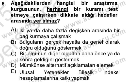 Uluslararası İlişkilerde Araştırma Yöntemleri Dersi 2014 - 2015 Yılı Tek Ders Sınav Soruları 6. Soru