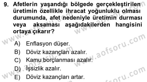 Afet Ekonomisi Ve Sigortacılığı Dersi 2022 - 2023 Yılı Yaz Okulu Sınav Soruları 9. Soru