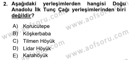 Anadolu Arkeolojisi Dersi 2024 - 2025 Yılı (Vize) Ara Sınav Soruları 2. Soru