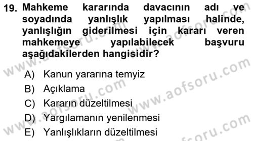 İdari Yargı Dersi 2018 - 2019 Yılı 3 Ders Sınav Soruları 19. Soru