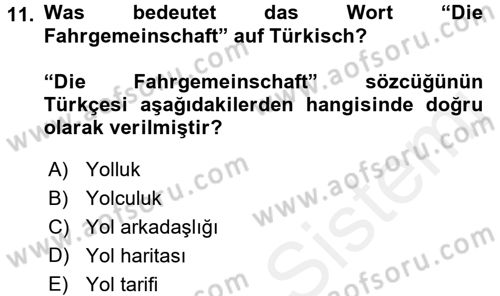 Almanca 1 Dersi 2017 - 2018 Yılı 3 Ders Sınav Soruları 11. Soru