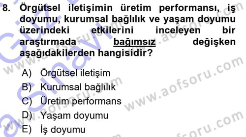 Sosyal Bilimlerde Araştırma Yöntemleri Dersi 2015 - 2016 Yılı (Vize) Ara Sınav Soruları 8. Soru