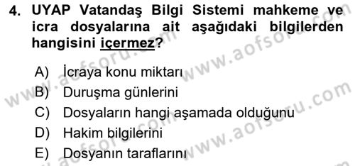 Ulusal Yargı Ağı Projesi 1 Dersi 2015 - 2016 Yılı Tek Ders Sınav Soruları 4. Soru