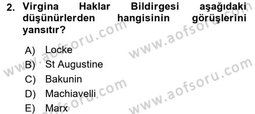 İnsan Hakları Ve Kamu Özgürlükleri Dersi 2015 - 2016 Yılı (Vize) Ara Sınav Soruları 2. Soru
