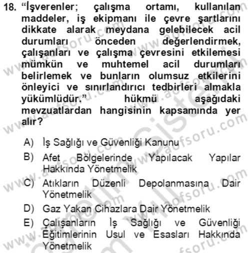 Acil Durum Ve Afet Yönetimi Planları Dersi 2023 - 2024 Yılı Yaz Okulu Sınav Soruları 18. Soru