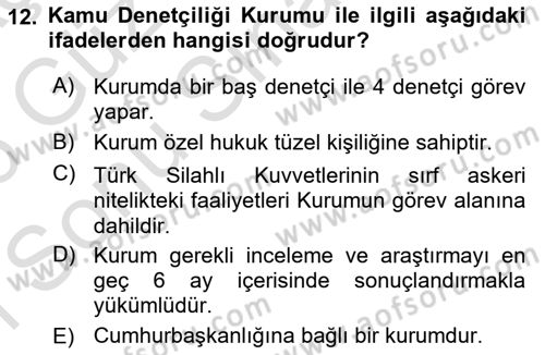 İnsan Hakları Ve Kamu Özgürlükleri Dersi 2025 - 2026 Yılı (Final) Dönem Sonu Sınav Soruları 12. Soru