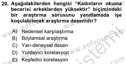 Sosyal Bilimlerde Araştırma Yöntemleri Dersi 2024 - 2025 Yılı (Vize) Ara Sınav Soruları 20. Soru