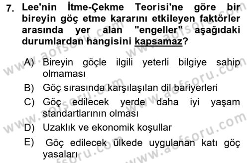 Göç Ve Göçmen Sorunları Dersi 2024 - 2025 Yılı (Vize) Ara Sınav Soruları 7. Soru