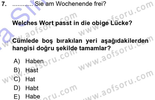 Almanca 1 Dersi 2015 - 2016 Yılı (Vize) Ara Sınav Soruları 7. Soru