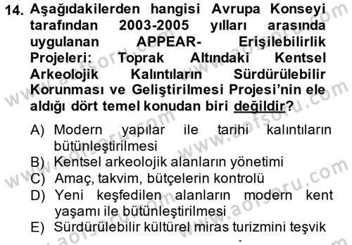 Arkeolojik Alan Yönetimi Dersi 2013 - 2014 Yılı (Final) Dönem Sonu Sınav Soruları 14. Soru