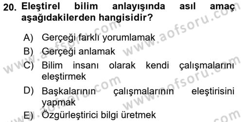 Sosyal Bilimlerde Araştırma Yöntemleri Dersi 2016 - 2017 Yılı (Vize) Ara Sınav Soruları 20. Soru