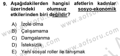 Afet Psikolojisi ve Sosyolojisi Dersi 2024 - 2025 Yılı (Final) Dönem Sonu Sınav Soruları 9. Soru