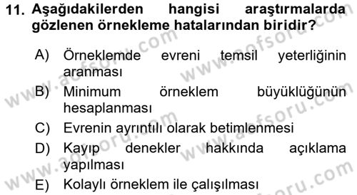 Sosyal Bilimlerde Araştırma Yöntemleri Dersi 2015 - 2016 Yılı Tek Ders Sınav Soruları 11. Soru