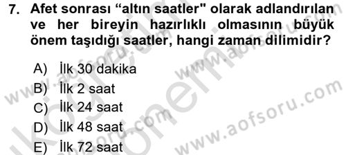 Arama Kurtarma Bilgisi ve Etik Değerler Dersi 2017 - 2018 Yılı (Vize) Ara Sınav Soruları 7. Soru