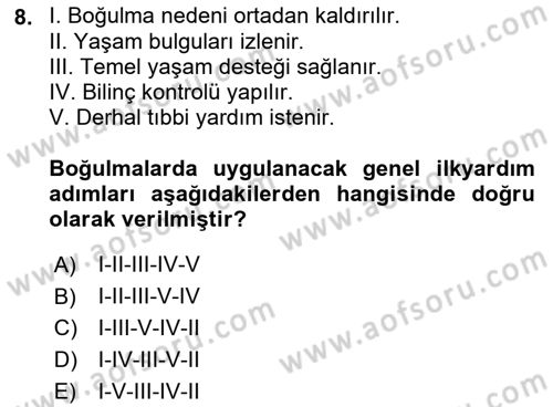 Arama Kurtarma Bilgisi ve Etik Değerler Dersi 2018 - 2019 Yılı 3 Ders Sınav Soruları 8. Soru