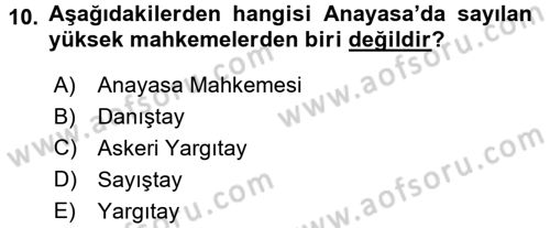 İdari Yargı Dersi 2015 - 2016 Yılı (Vize) Ara Sınav Soruları 10. Soru