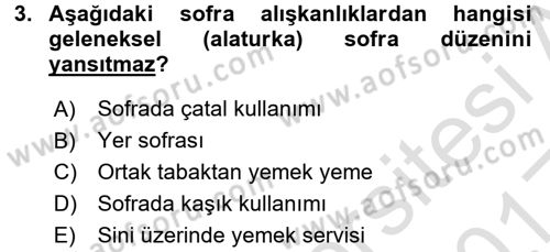 Türk Mutfak Kültürü Dersi 2016 - 2017 Yılı (Vize) Ara Sınav Soruları 3. Soru