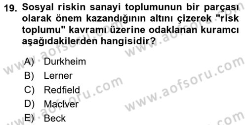 Afet Psikolojisi ve Sosyolojisi Dersi 2020 - 2021 Yılı Yaz Okulu Sınav Soruları 19. Soru