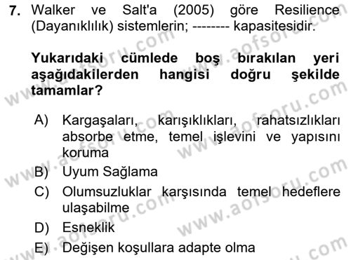 Sürdürülebilir Kentsel Dayanıklılık Dersi 2024 - 2025 Yılı (Vize) Ara Sınav Soruları 7. Soru
