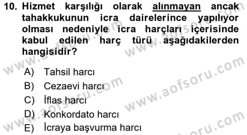 Damga Vergisi Ve Harçlar Bilgisi Dersi 2017 - 2018 Yılı (Final) Dönem Sonu Sınav Soruları 10. Soru