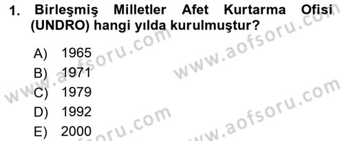 Afet Risk Azaltma Politikaları Dersi 2022 - 2023 Yılı Yaz Okulu Sınav Soruları 1. Soru