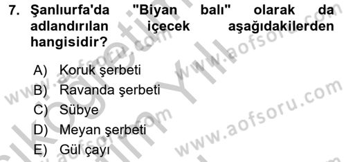 Yöresel Mutfaklar Dersi 2018 - 2019 Yılı Yaz Okulu Sınav Soruları 7. Soru