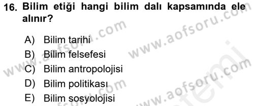 Sosyal Bilimlerde Araştırma Yöntemleri Dersi 2015 - 2016 Yılı Tek Ders Sınav Soruları 16. Soru