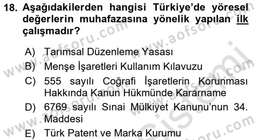 Gastronomi Ve Sürdürülebilirlik Dersi 2021 - 2022 Yılı (Vize) Ara Sınav Soruları 18. Soru