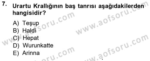 Anadolu Arkeolojisi Dersi 2014 - 2015 Yılı Tek Ders Sınav Soruları 7. Soru