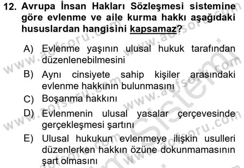 İnsan Hakları Ve Kamu Özgürlükleri Dersi 2015 - 2016 Yılı (Final) Dönem Sonu Sınav Soruları 12. Soru