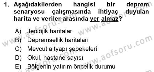 Afet Senaryosu ve Tatbikatlar Dersi 2023 - 2024 Yılı (Vize) Ara Sınav Soruları 1. Soru