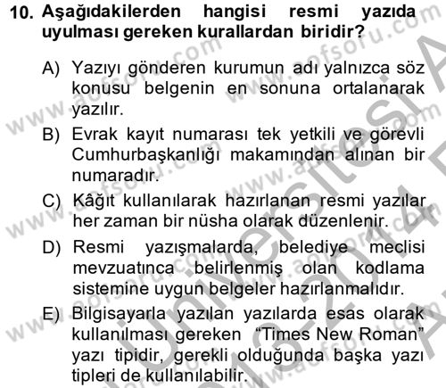 Kalem Mevzuatı Dersi 2013 - 2014 Yılı (Vize) Ara Sınav Soruları 10. Soru